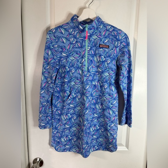 Vineyard Vines Girl’s Plumeria Shep Quarter Zip Beach Cover-Up - Size Large - Picture 1 of 7
